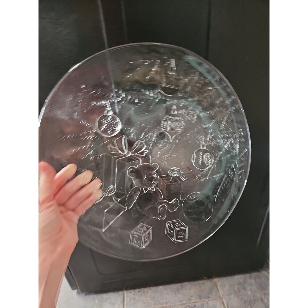 Libbey Holiday Serving Platter 13 Inch Glass Christmas Tree Teddy Bear Presents